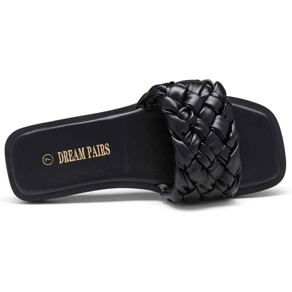 Women's Square Open Toe Slide Sandals Cute Slip on Braided Strap - Picture 3 of 6